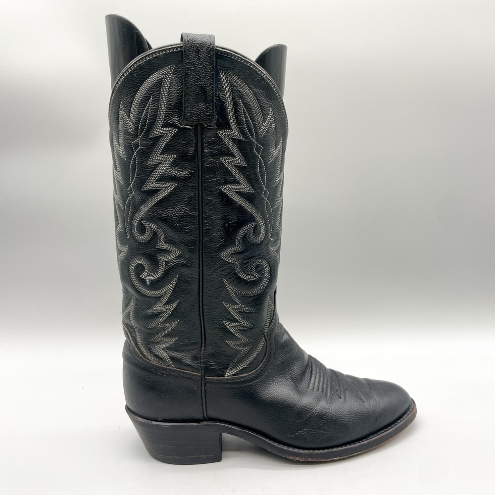 Dan Post Mens 8 EW Western Cowboy Boots Black Leather Rockabilly Rodeo USA VTG